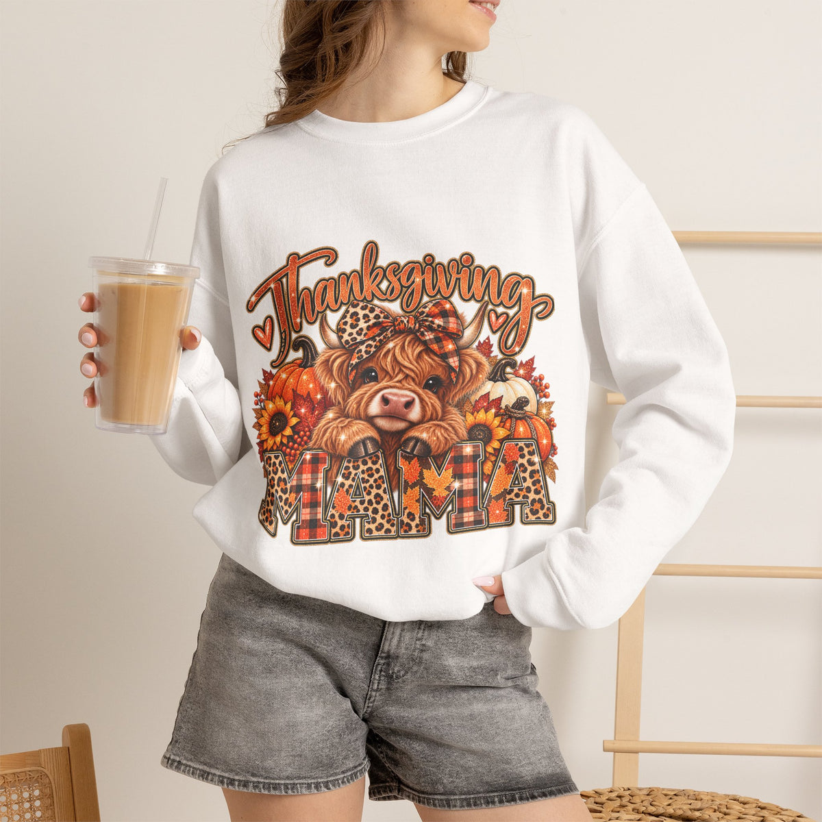 Thanksgiving Highland Cow Crewneck Sweatshirt