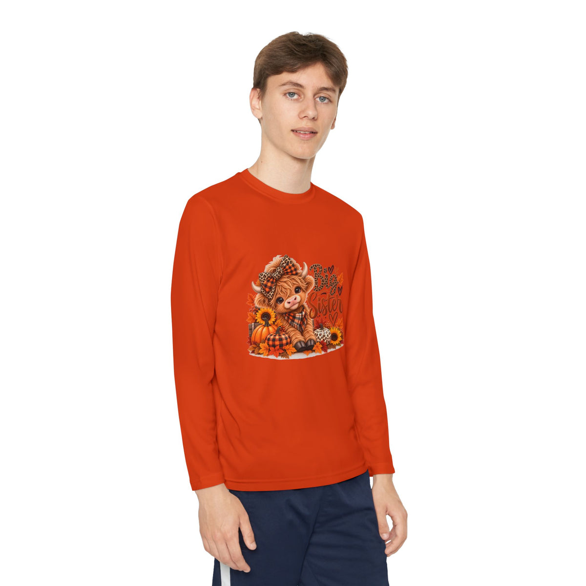 Big Sister Youth Long Sleeve Shirt – Highland Cow Woodland Design