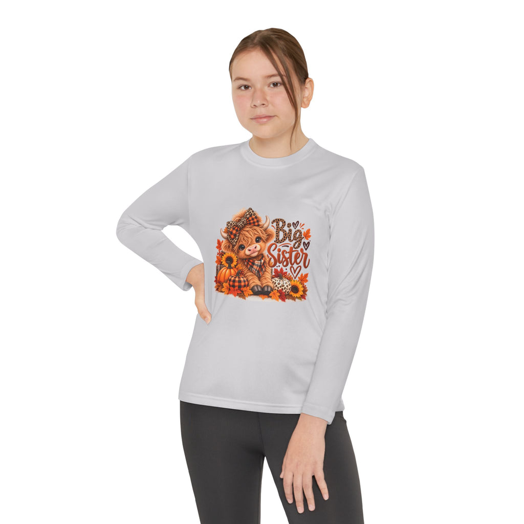 Big Sister Youth Long Sleeve Shirt – Highland Cow Woodland Design