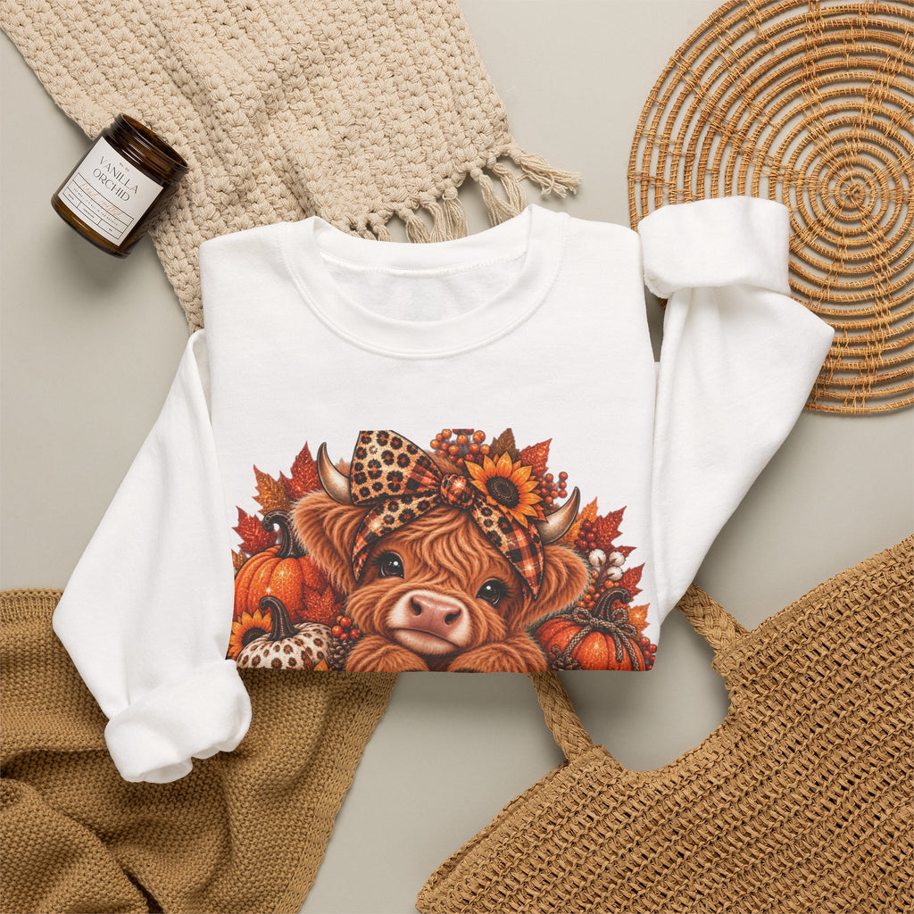 Fall Mama Crewneck Sweatshirt – Highland Cow Pumpkin Autumn Design