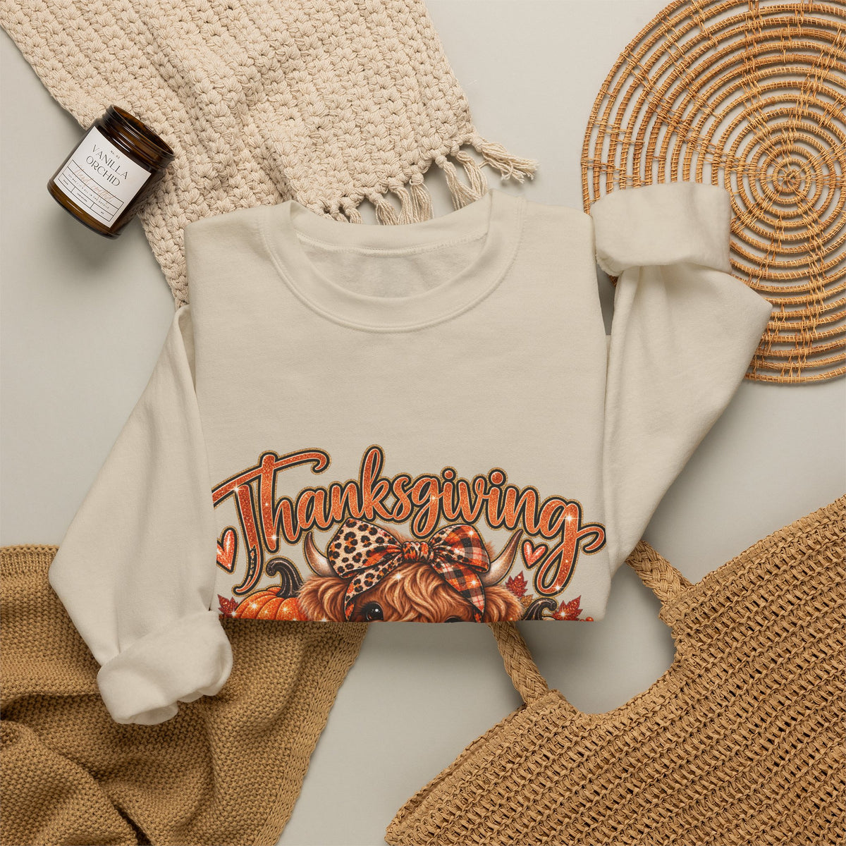 Thanksgiving Highland Cow Crewneck Sweatshirt