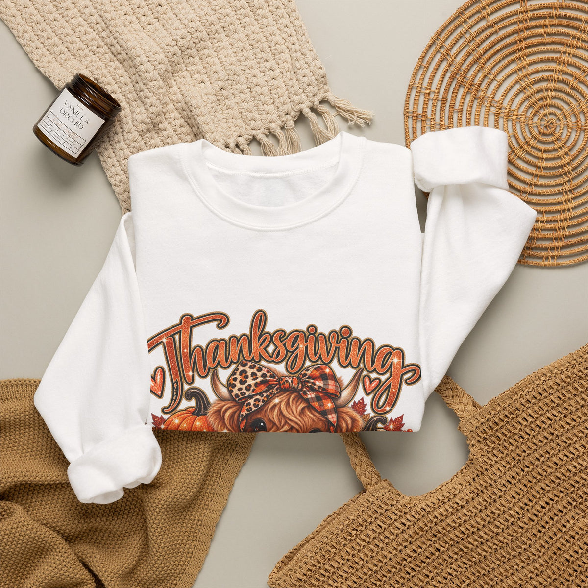 Thanksgiving Highland Cow Crewneck Sweatshirt