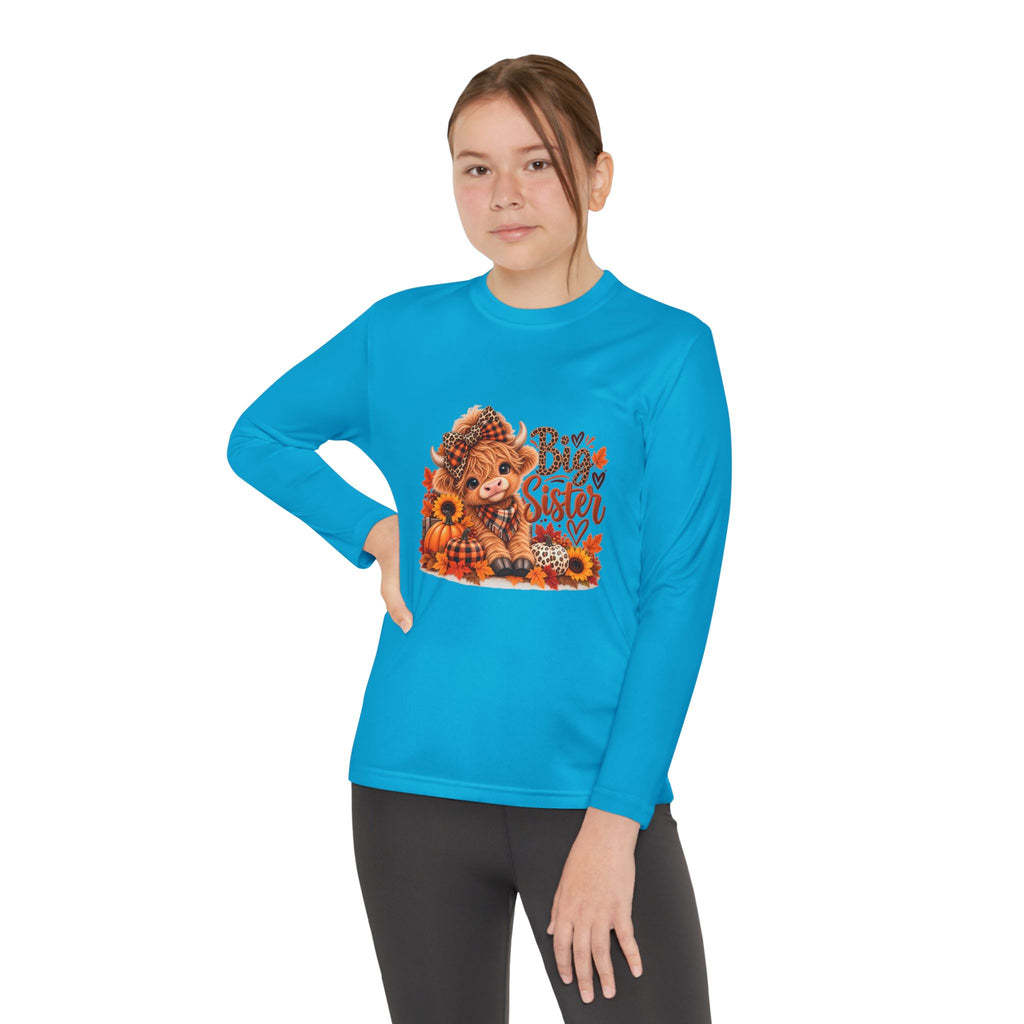 Big Sister Youth Long Sleeve Shirt – Highland Cow Woodland Design