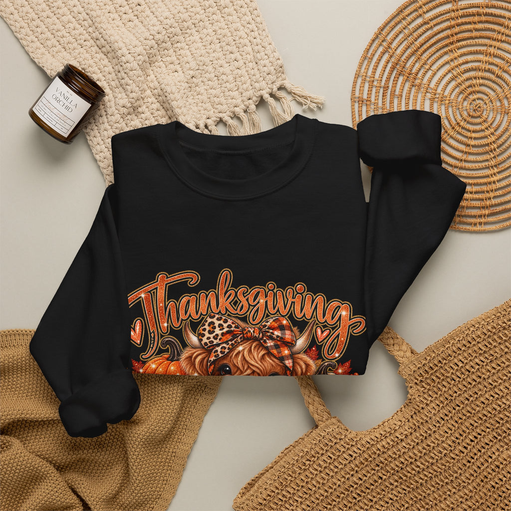 Thanksgiving Highland Cow Crewneck Sweatshirt