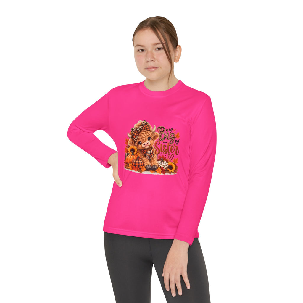 Big Sister Youth Long Sleeve Shirt – Highland Cow Woodland Design