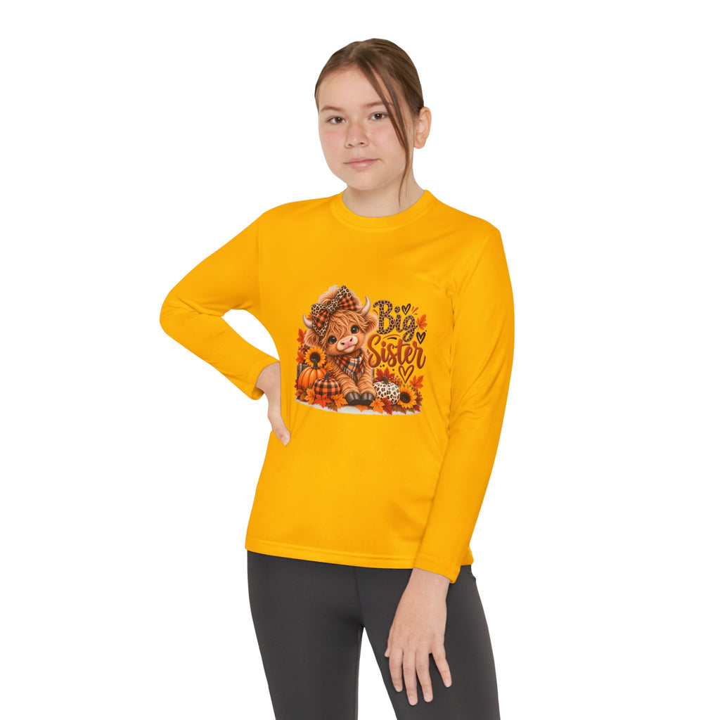 Big Sister Youth Long Sleeve Shirt – Highland Cow Woodland Design