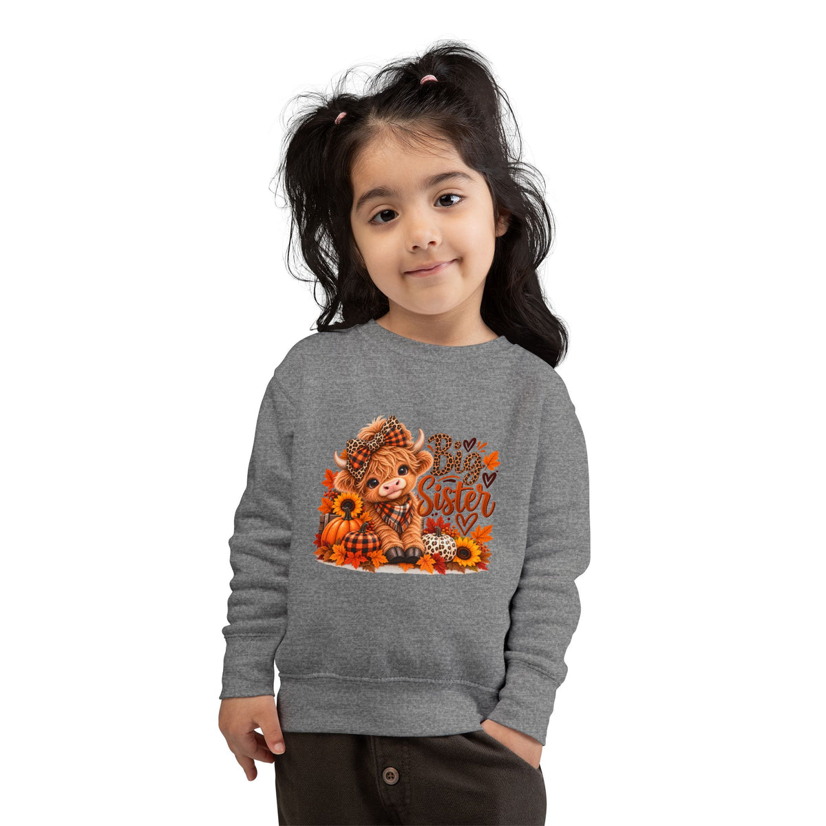 Big Sister Fall Highland Cow Toddler Sweatshirt