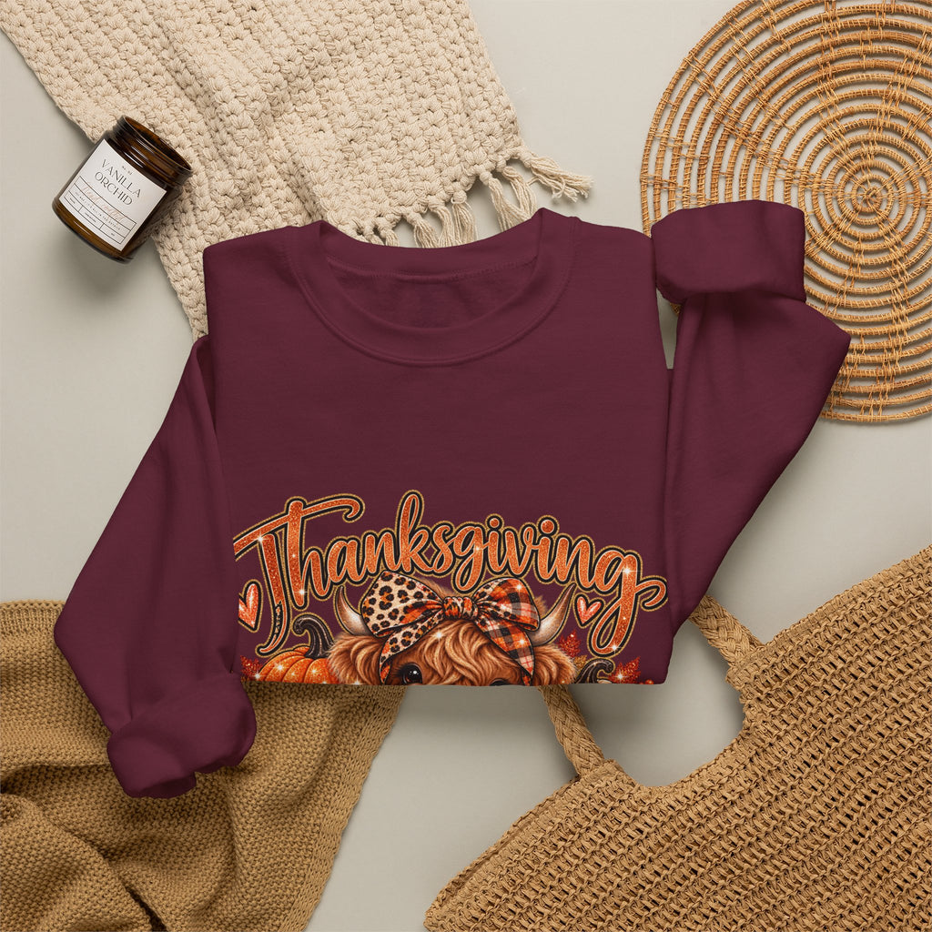 Thanksgiving Highland Cow Crewneck Sweatshirt