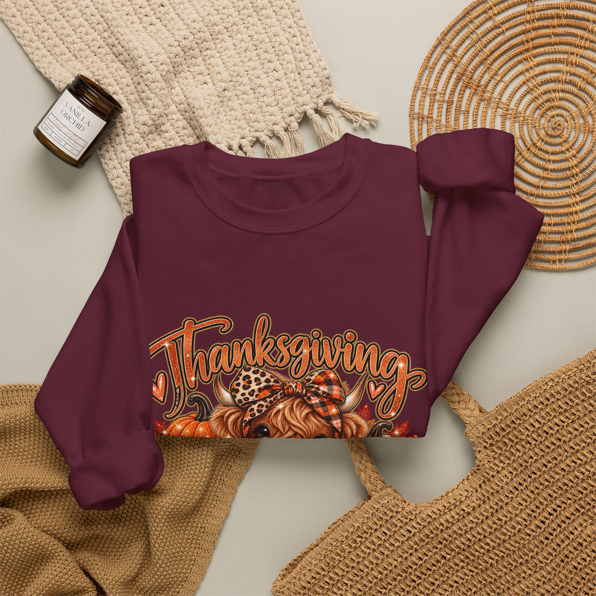 Thanksgiving Highland Cow Crewneck Sweatshirt