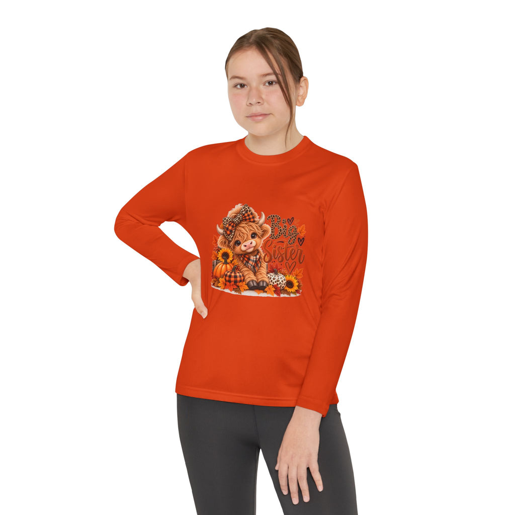 Big Sister Youth Long Sleeve Shirt – Highland Cow Woodland Design