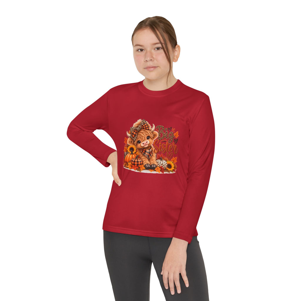 Big Sister Youth Long Sleeve Shirt – Highland Cow Woodland Design