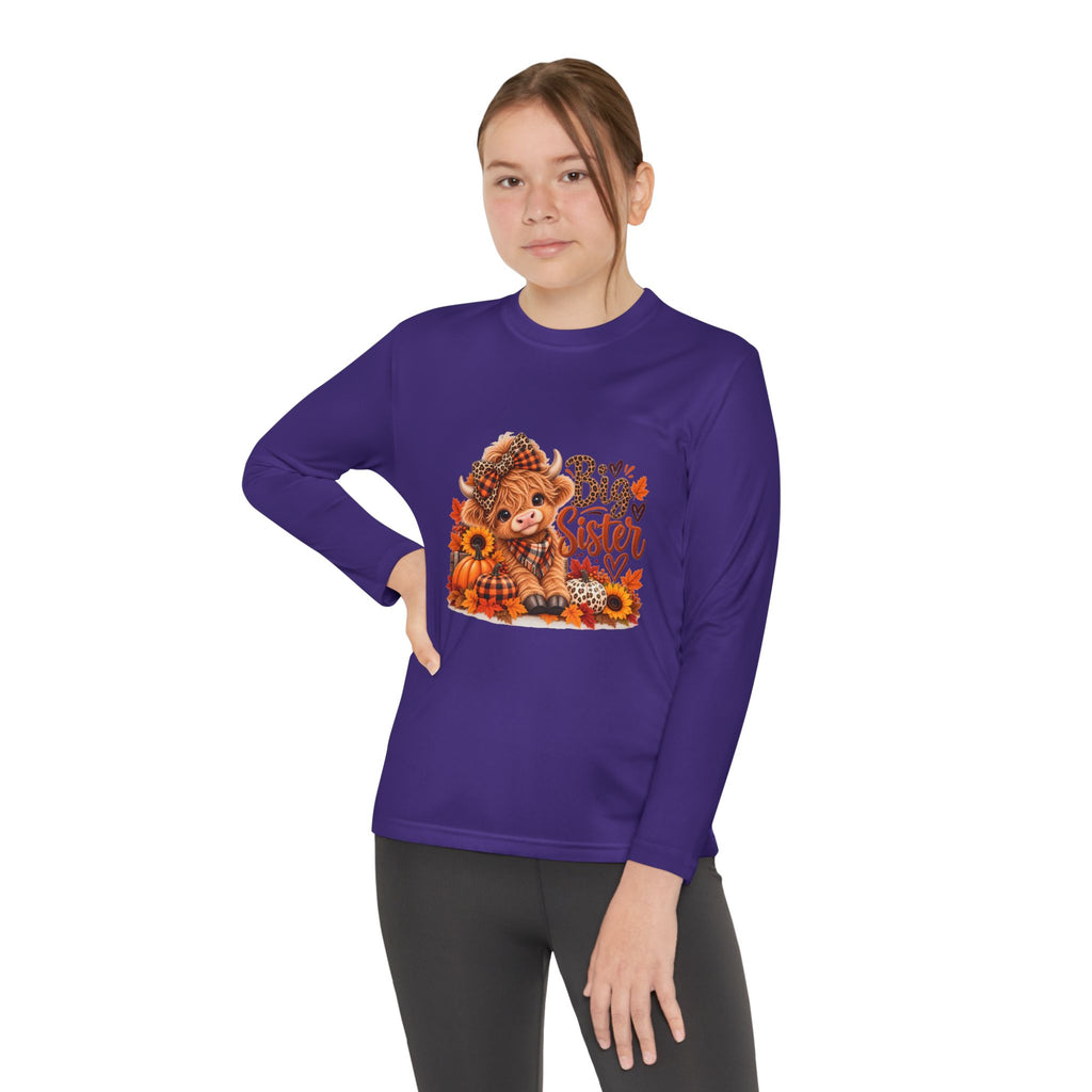 Big Sister Youth Long Sleeve Shirt – Highland Cow Woodland Design