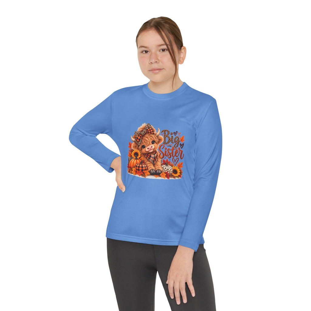 Big Sister Youth Long Sleeve Shirt – Highland Cow Woodland Design