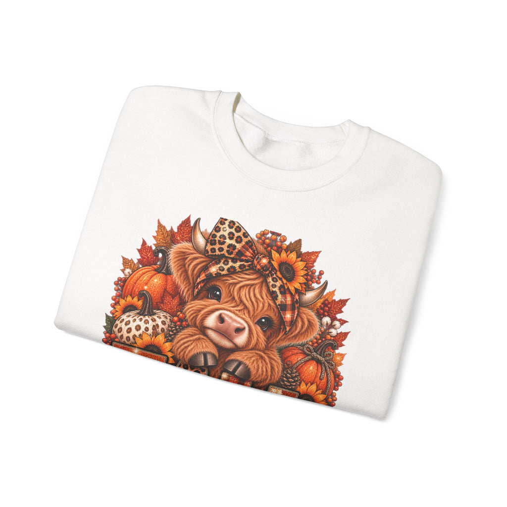 Fall Mama Crewneck Sweatshirt – Highland Cow Pumpkin Autumn Design