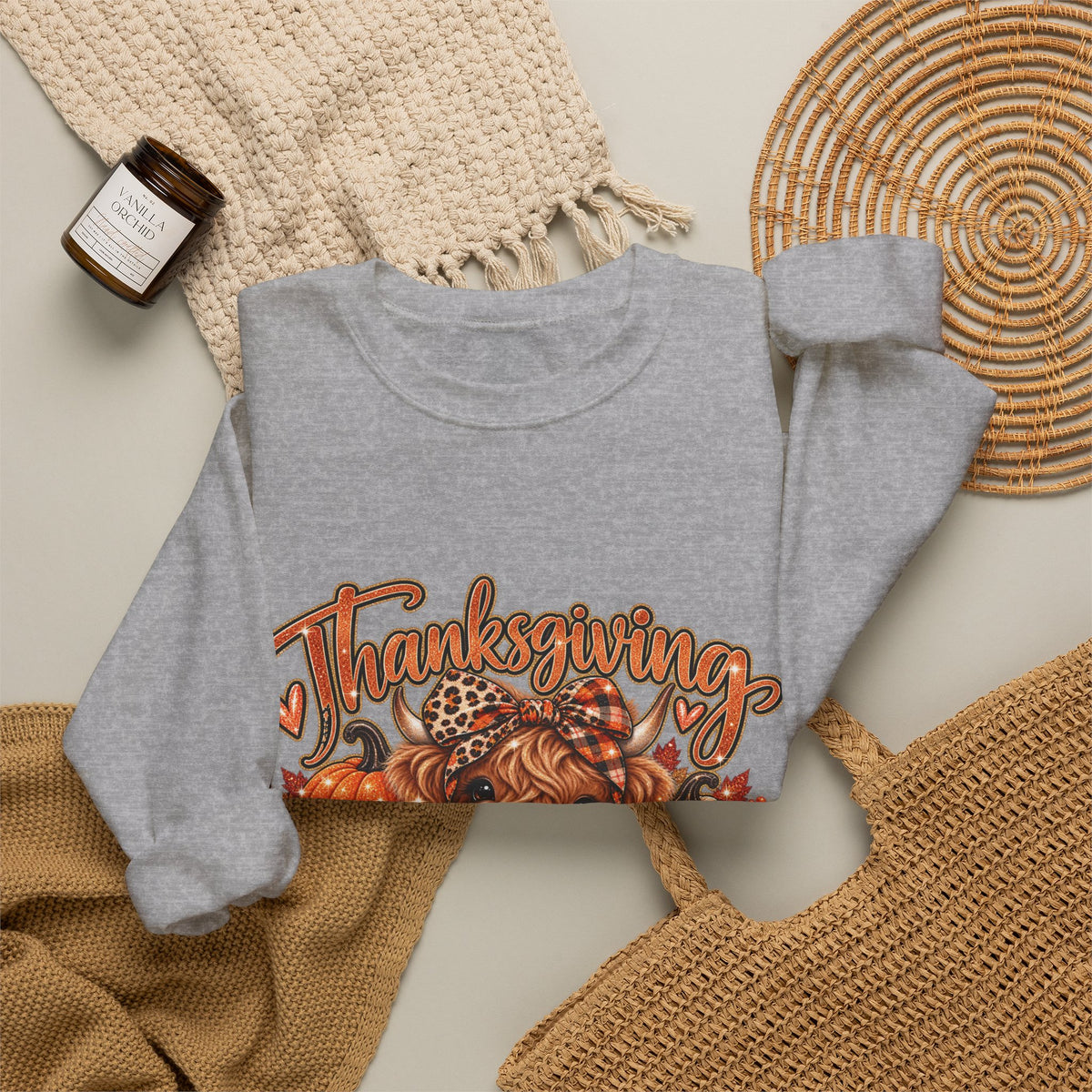 Thanksgiving Highland Cow Crewneck Sweatshirt