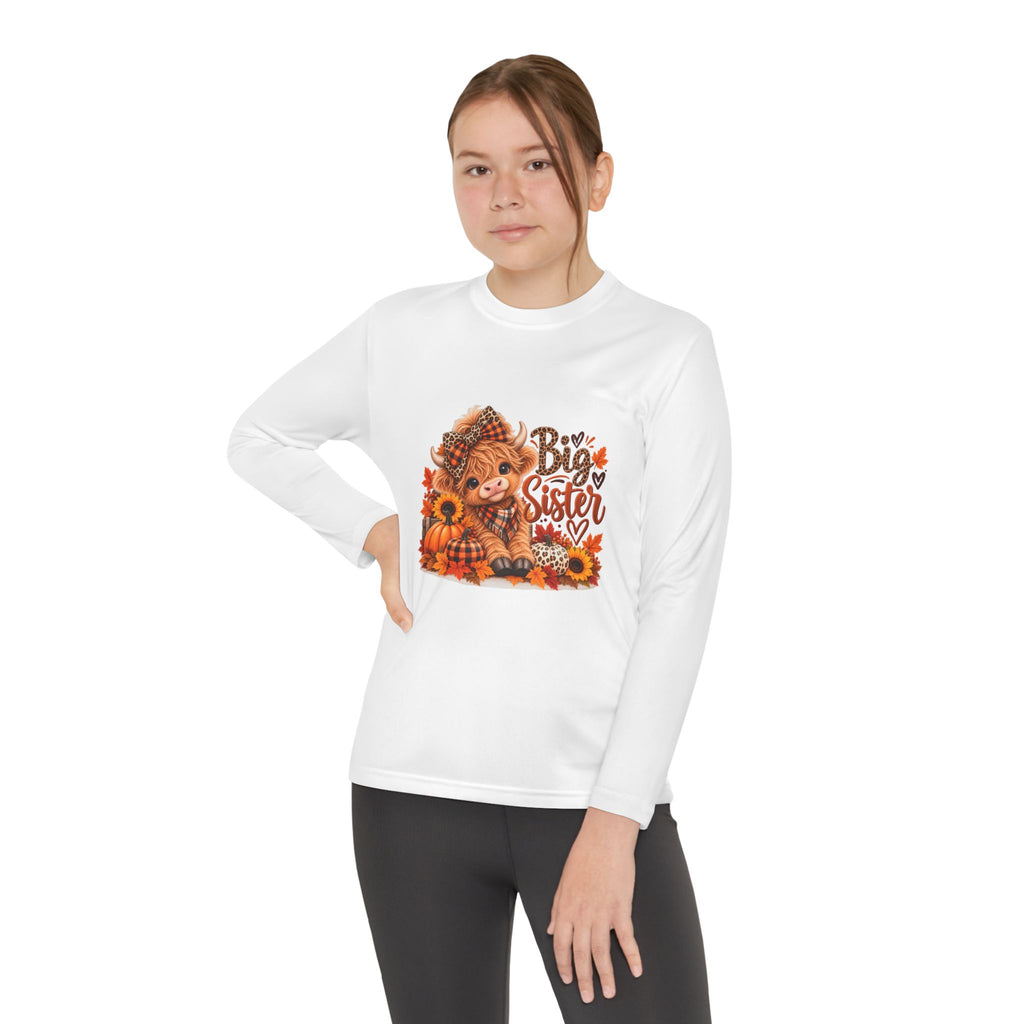 Big Sister Youth Long Sleeve Shirt – Highland Cow Woodland Design