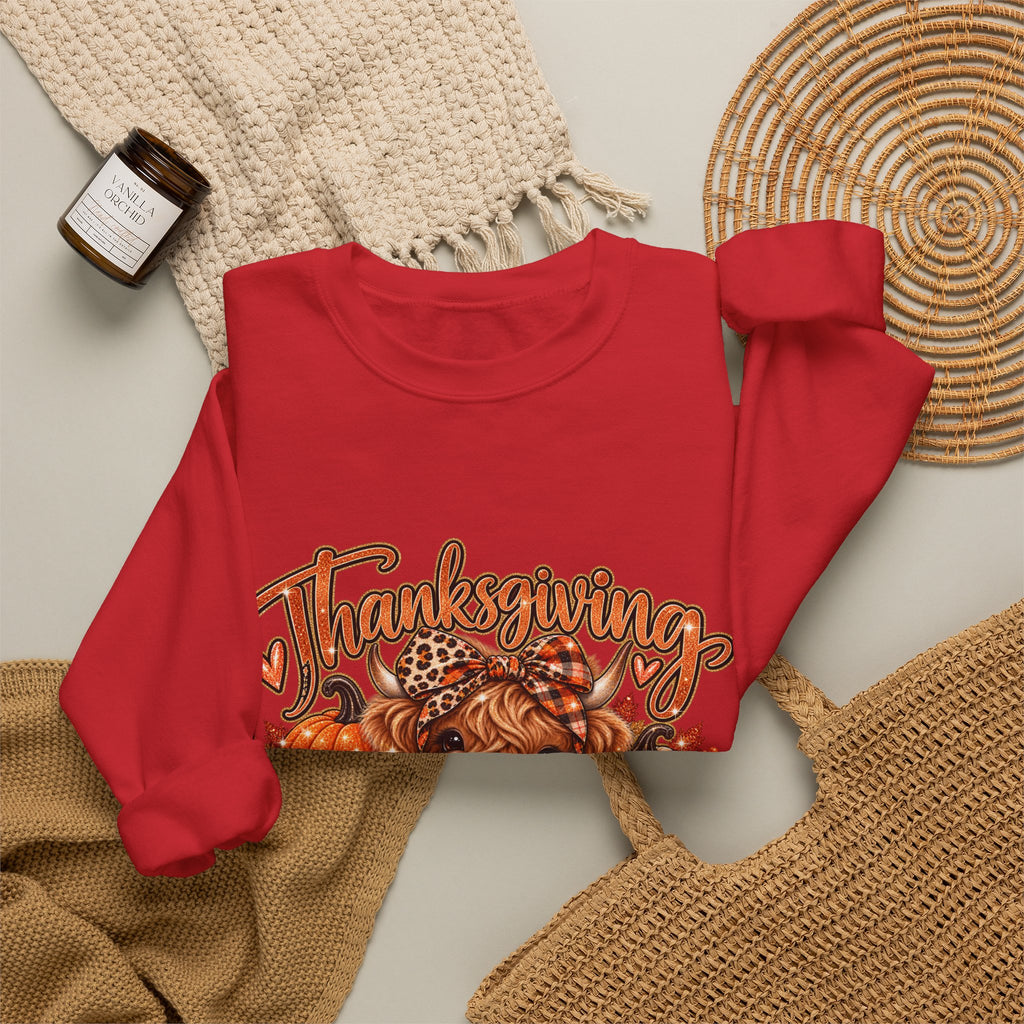 Thanksgiving Highland Cow Crewneck Sweatshirt