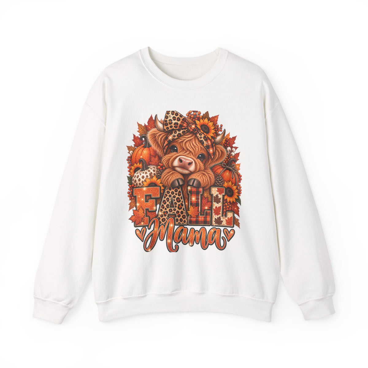 Fall Mama Crewneck Sweatshirt – Highland Cow Pumpkin Autumn Design