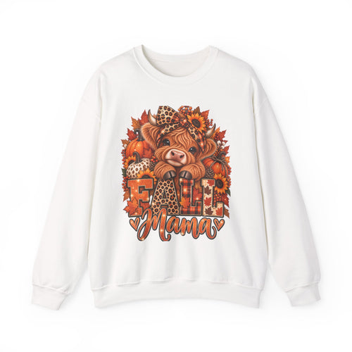 Fall Mama Crewneck Sweatshirt – Highland Cow Pumpkin Autumn Design