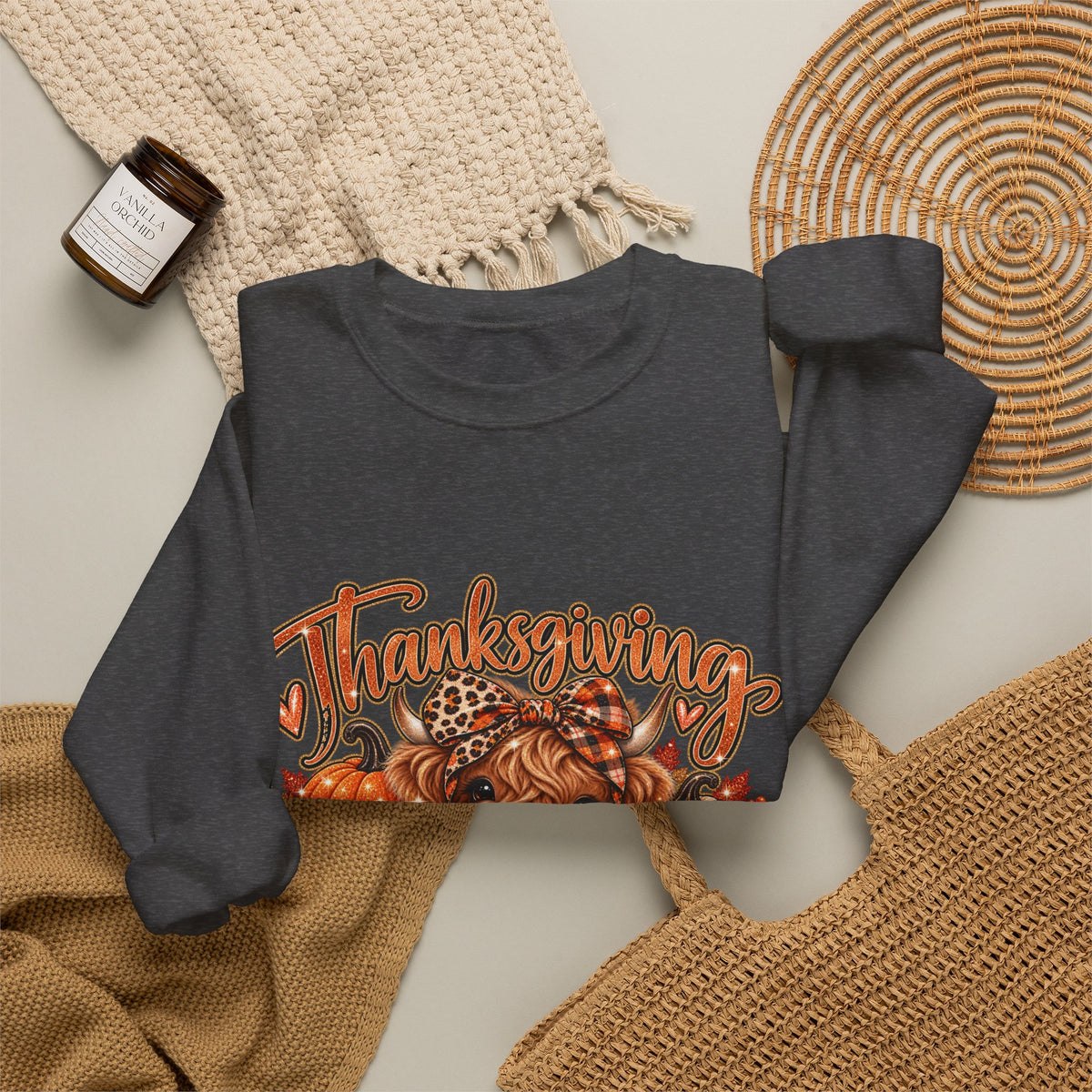 Thanksgiving Highland Cow Crewneck Sweatshirt