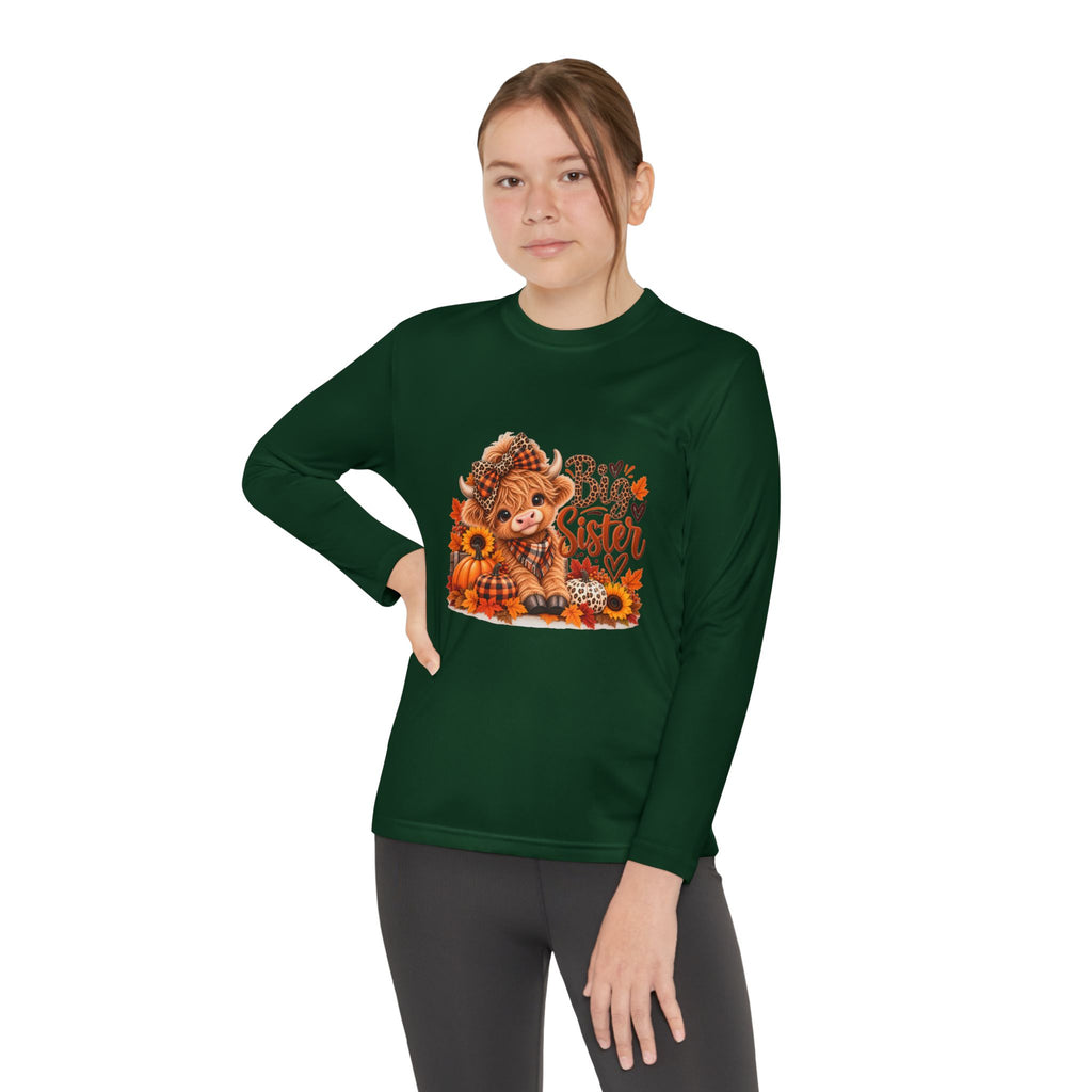 Big Sister Youth Long Sleeve Shirt – Highland Cow Woodland Design