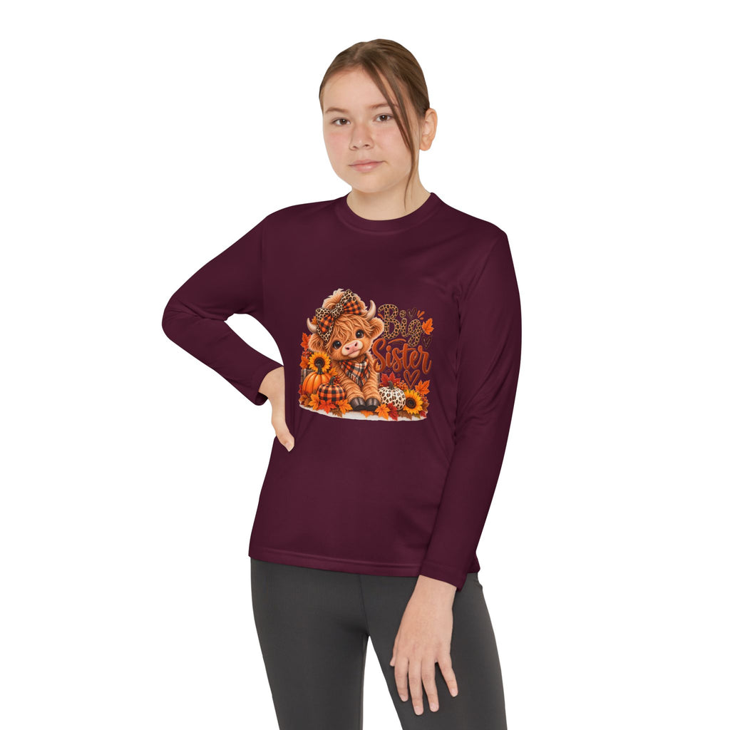 Big Sister Youth Long Sleeve Shirt – Highland Cow Woodland Design