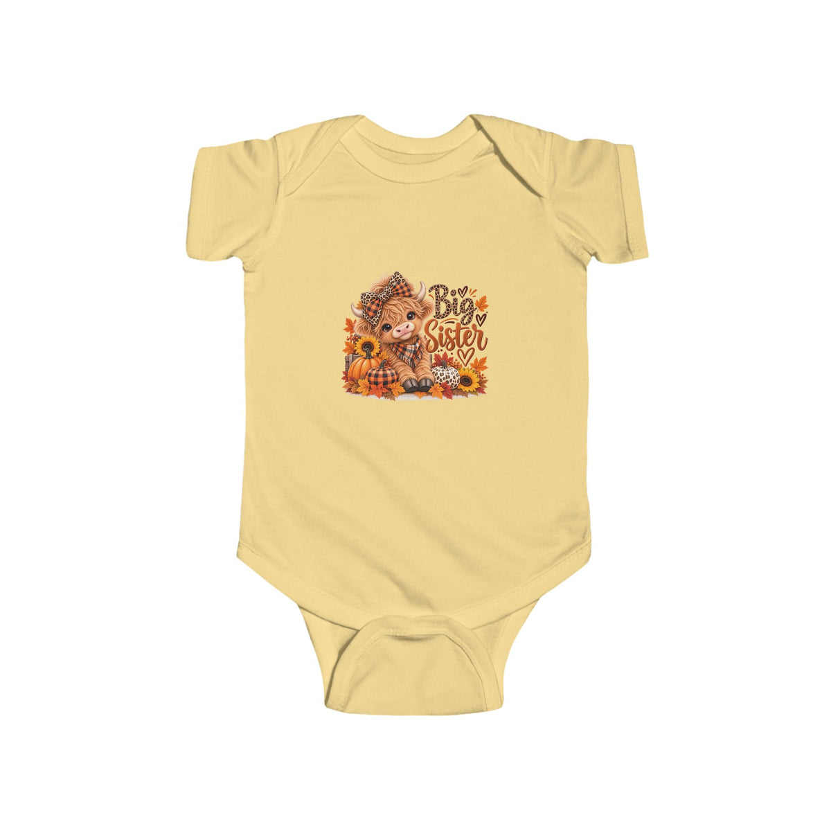 Infant Bodysuit – Highland Cow Autumn Floral “Be Kind” Baby Outfit