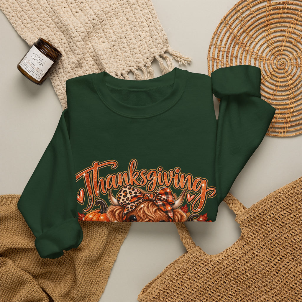 Thanksgiving Highland Cow Crewneck Sweatshirt