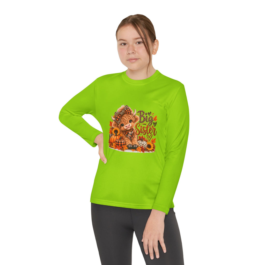 Big Sister Youth Long Sleeve Shirt – Highland Cow Woodland Design