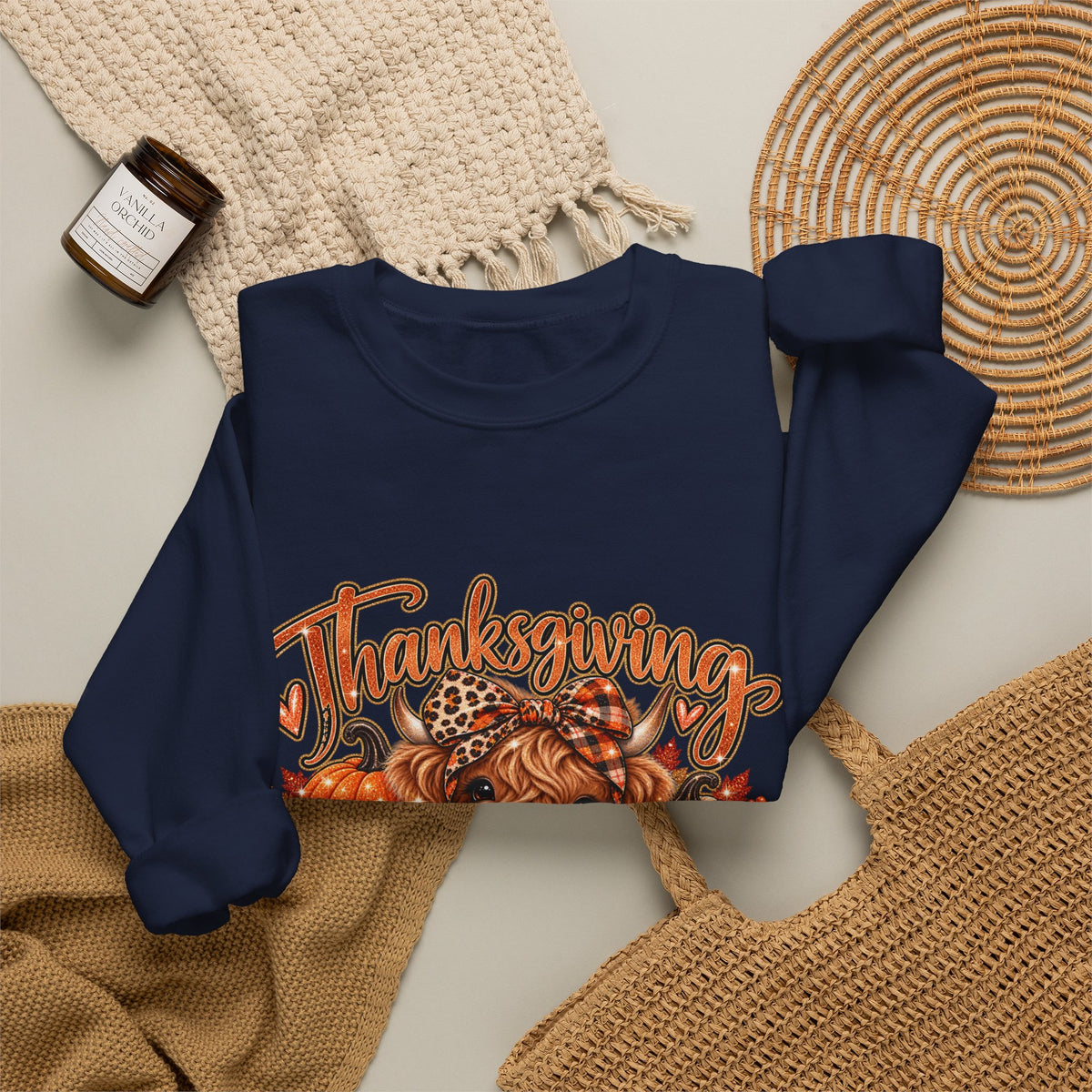 Thanksgiving Highland Cow Crewneck Sweatshirt